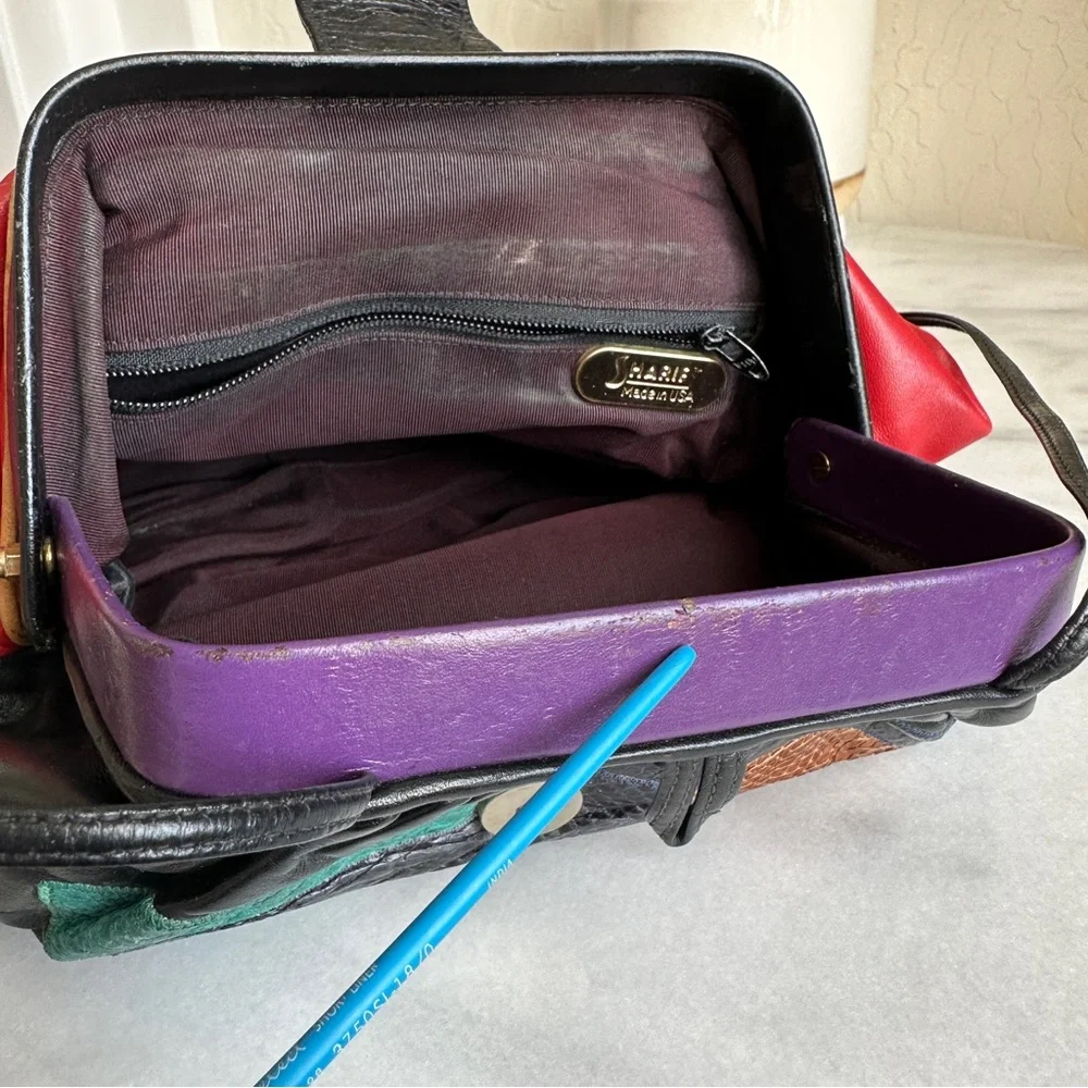VINTAGE • 80s Jewel Tone Leather Crossbody Bag Punk Bohemian Boho Weird Girl - Picture 14 of 16